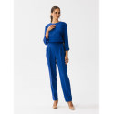 Long Sleeve Jumpsuit with Angled Legs and Side Pockets