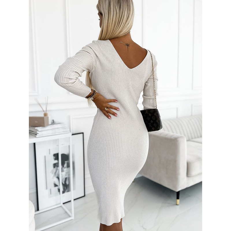 proNumoco Basic Comfortable Beige Striped Sweater Dress_Day Dresses