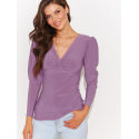 Fitted V-Neck Blouse with Metal Accent