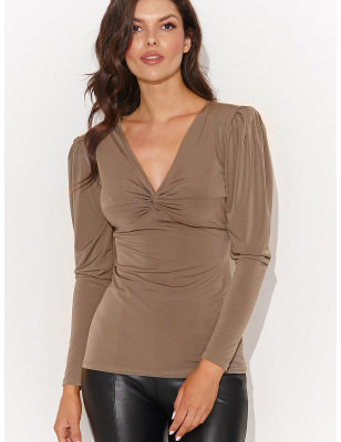 proFitted V-Neck Blouse with Metal Accent_Women`s Blouses, Tunics