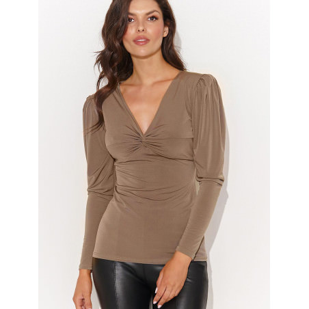 proFitted V-Neck Blouse with Metal Accent_Women`s Blouses, Tunics