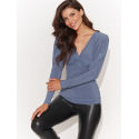 Fitted V-Neck Blouse with Metal Accent