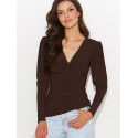 Fitted V-Neck Blouse with Metal Accent