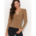 Fitted V-Neck Blouse with Metal Accent