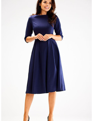 proFlared Dress 3/4 Sleeves Boat Neckline_Day Dresses