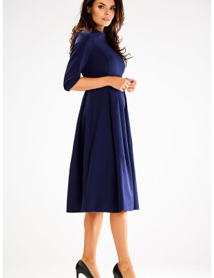 Flared Dress 3/4 Sleeves Boat Neckline