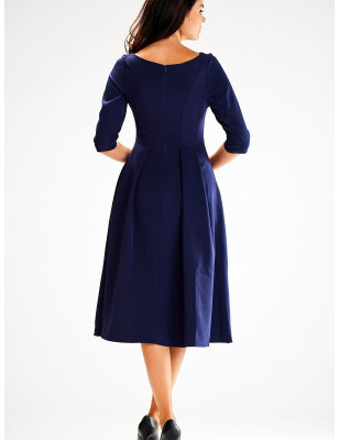 Flared Dress 3/4 Sleeves Boat Neckline