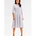 Flared Dress 3/4 Sleeves Boat Neckline