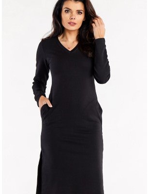 Heart Neckline Fitted Dress with Side Slits