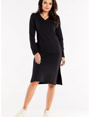 Heart Neckline Fitted Dress with Side Slits