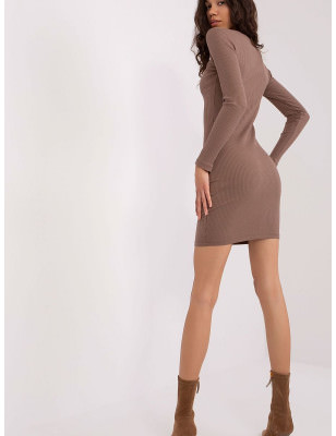 Ribbed Long Sleeve Heart Neckline Knee Length Dress