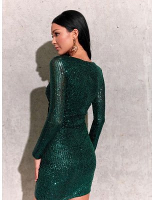 Sequin Envelope Cut Mini Dress Elegant Party Cocktail Dress
