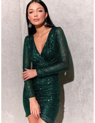 Sequin Envelope Cut Mini Dress Elegant Party Cocktail Dress