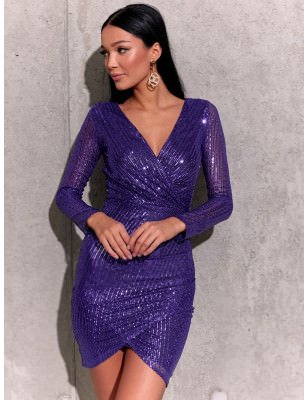 Sequin Envelope Cut Mini Dress Elegant Party Cocktail Dress