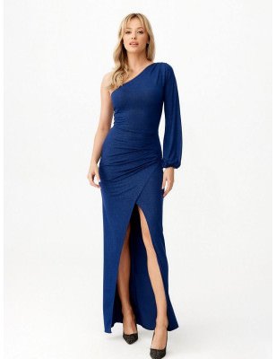 Asymmetrical One-Shoulder Maxi Dress, Elegant Long Sleeve