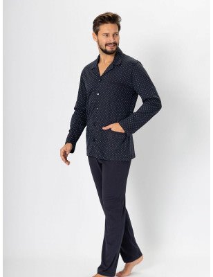 Men's Unbuttoned Pajamas with Printed Design and Pockets