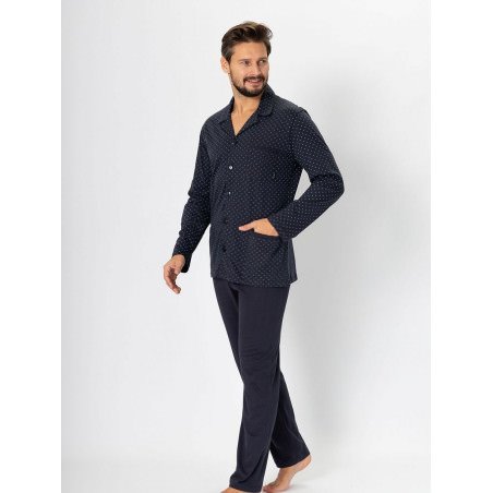 Men's Unbuttoned Pajamas with Printed Design and Pockets