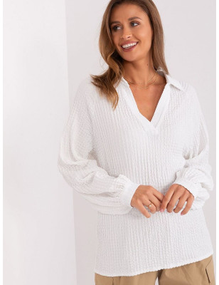 Elegant Polyester Blouse with Buff Sleeves and V Neckline