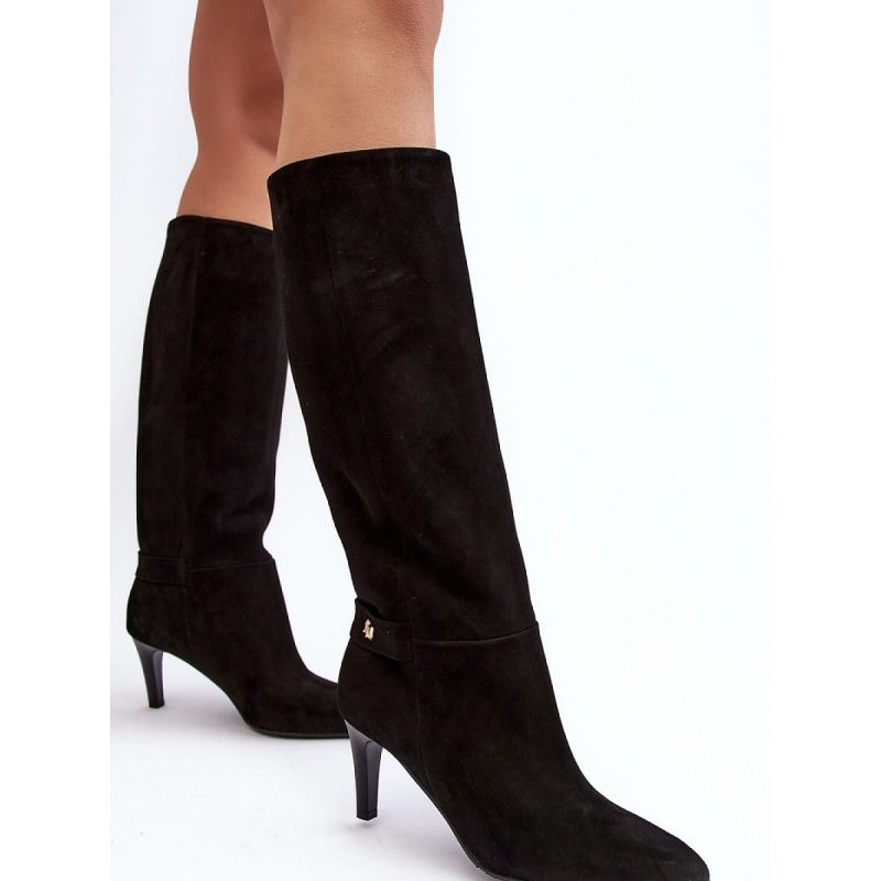 proLaura Messi Knee-High Stilettos - Low Heel Suede Boots_Over the Knee High Boots, Thigh High Boots