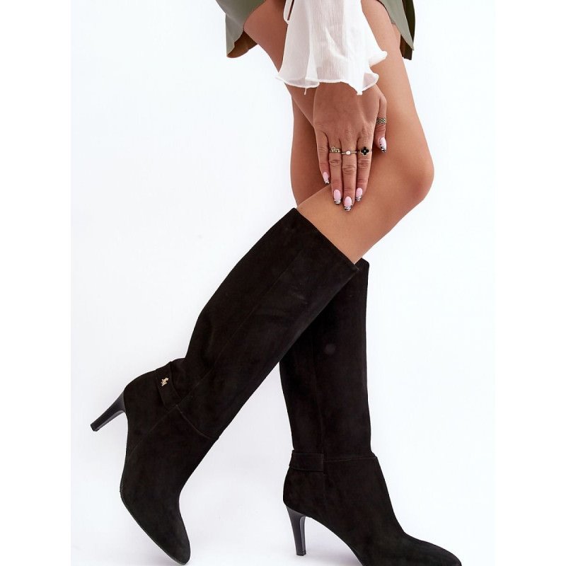 proLaura Messi Knee-High Stilettos - Low Heel Suede Boots_Over the Knee High Boots, Thigh High Boots