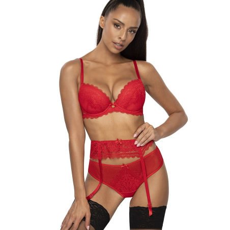 Red Stretch Lace Garter Belt, Adjustable with Bow