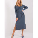 Heart Neckline Long Sleeve Tie Waist Dress