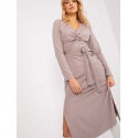 Heart Neckline Long Sleeve Tie Waist Dress