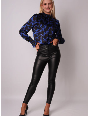 proCobalt Blue Crinkle Stitch Long Sleeve Blouse_Women`s Blouses, Tunics