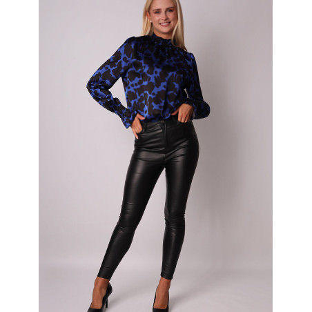 proCobalt Blue Crinkle Stitch Long Sleeve Blouse_Women`s Blouses, Tunics