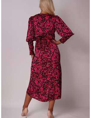 Colorful Print Midi Dress Long Sleeves Elastic Waist