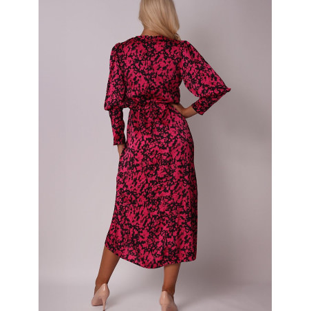 Colorful Print Midi Dress Long Sleeves Elastic Waist