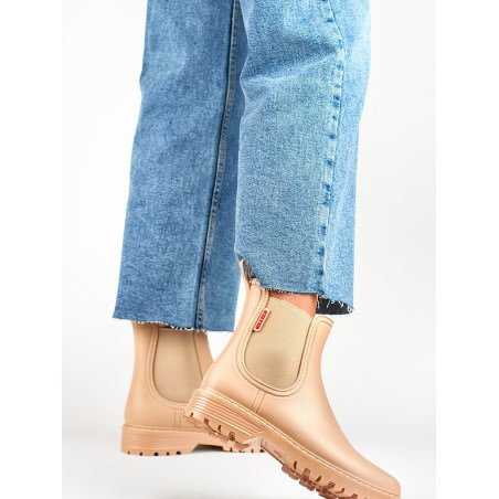 proWomen's Beige Rain Boots - Durable Rubber Waterproof Ankle Wellington Boots_Women`s Ankle Boots & Booties