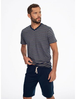 Men's Striped Short Sleeve Cotton Pajama Set