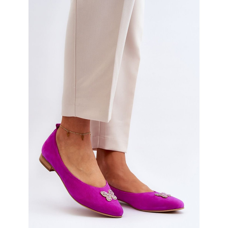 proElegant Suede Ballerinas - Butterfly Detail, Slenderizing Shape_Ballet Flats, Ballet Pumps for Women