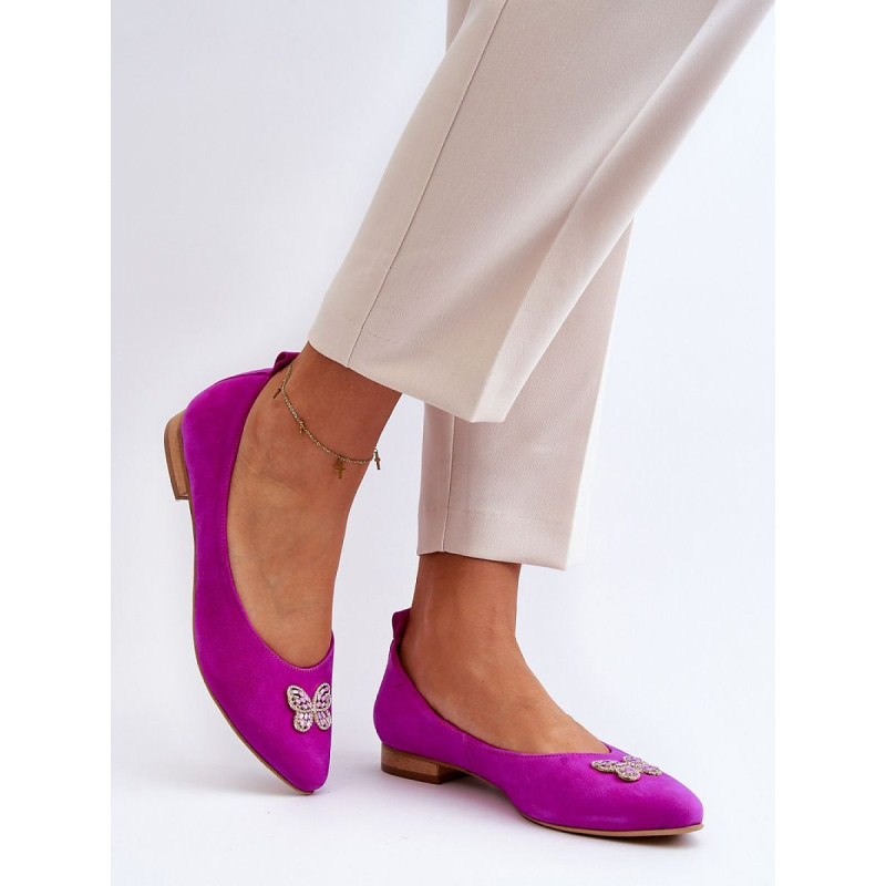 proElegant Suede Ballerinas - Butterfly Detail, Slenderizing Shape_Ballet Flats, Ballet Pumps for Women