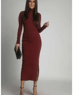 proMaroon Maxi Dress, Long Sleeve Turtleneck Dress for Women_Day Dresses