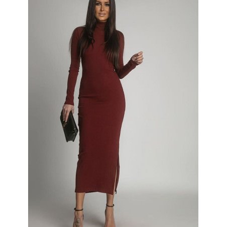 proMaroon Maxi Dress, Long Sleeve Turtleneck Dress for Women_Day Dresses