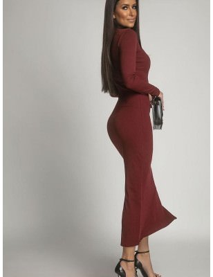 Maroon Maxi Dress, Long Sleeve Turtleneck Dress for Women