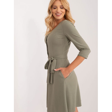 Flared Elegance Dress, A-Line Silhouette, Three-Quarter Sleeves