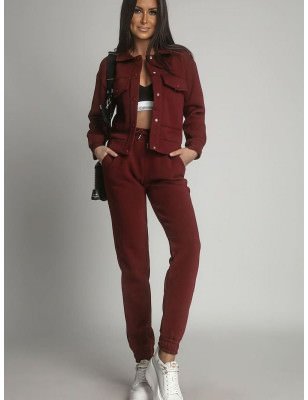 Maroon Insulated Women's Bomber Jacket & Sweatpants Set