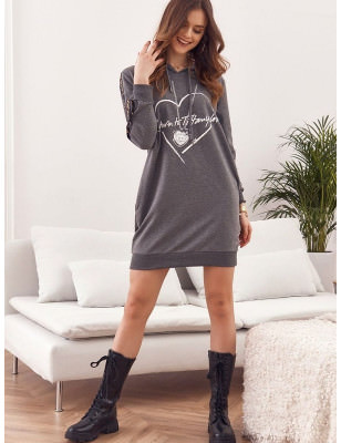 Dark Gray Sporty Mini Dress with Hood