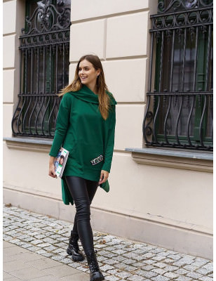 Green Asymmetrical Tunic with Sequin Patch