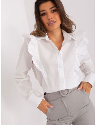 Classic Cotton Shirt for Women - Elegant Long Sleeve Blouse with Lace Detail