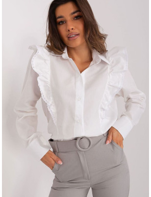 Classic Cotton Shirt for Women - Elegant Long Sleeve Blouse with Lace Detail