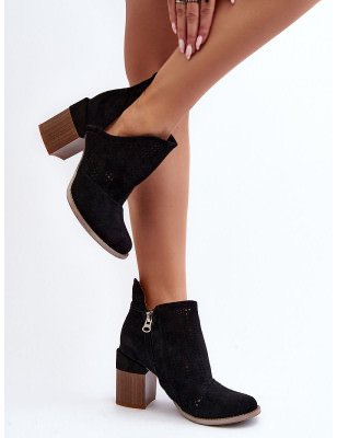 Women's Eco-Suede Boots Openwork Cutout Zippered Closure