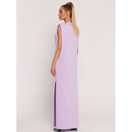 Oversize Knit Maxi Dress, Sleeveless Shoulder Pads & Side Slit