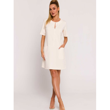 Polish A-Line Knit Dress, Modest Neckline, Short Sleeves