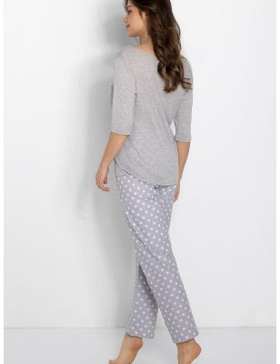 Women's Soft Pajama Set, U-Neck Blouse and Elastic Pants