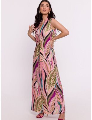 Polish Design Maxi Dress Sensual V-Neck Overlap Side Slit