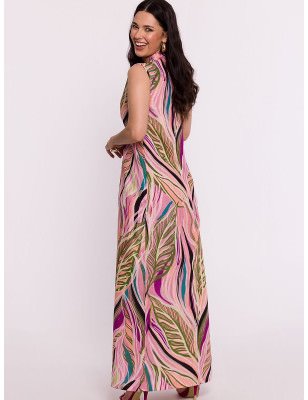 Polish Design Maxi Dress Sensual V-Neck Overlap Side Slit